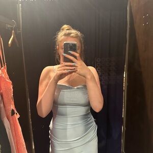 Windsor Strapless Ruched Blue Bodycon Dress